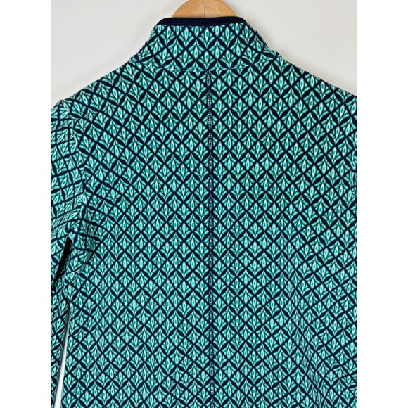 T by Talbots Petite Womens Long Sleeve Half Zip Pullover Navy Teal Geometric - Picture 4 of 11